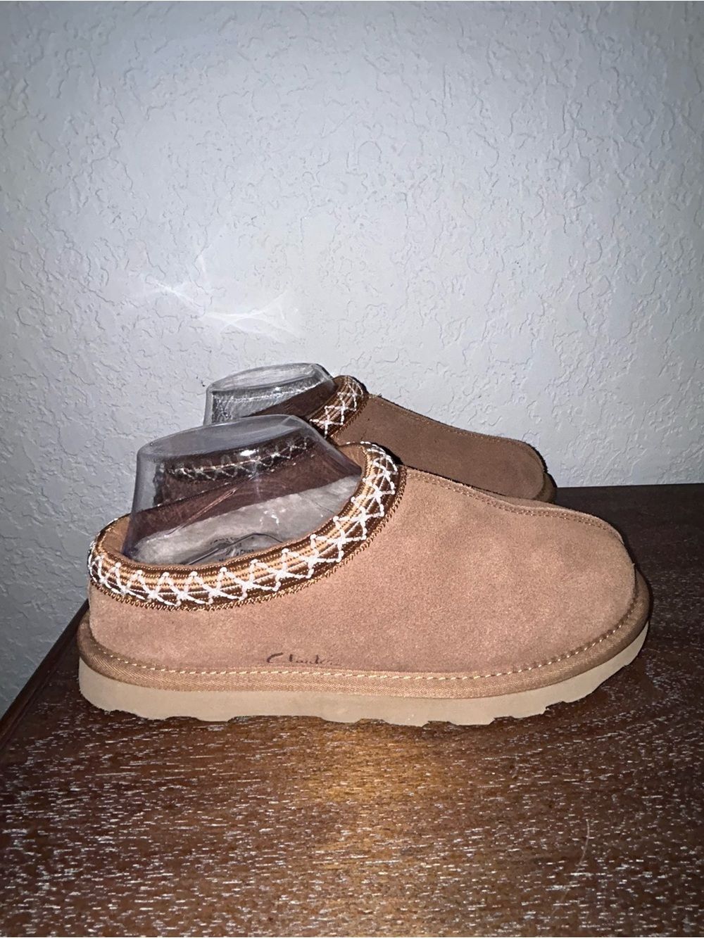 Clarks Topline Webbing Clog Mule Faux Fur Suede Slip On Comfy Casual Shoes - Picture 3 of 10